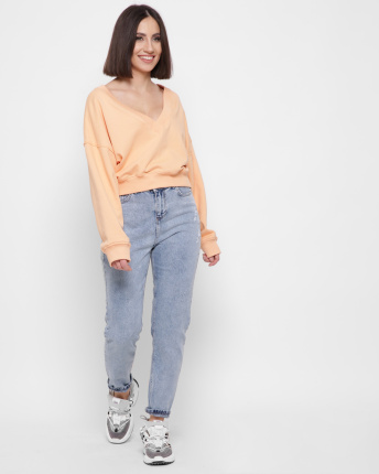 Стильные мом джинсы с потёртостями 43130, Цвет: Голубой, Размер: 28