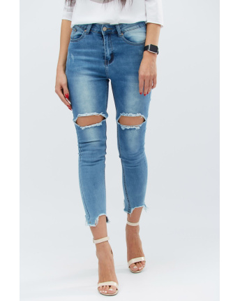 Женские джинсы с рваным краем 30751, Цвет: Голубой, Размер: 28