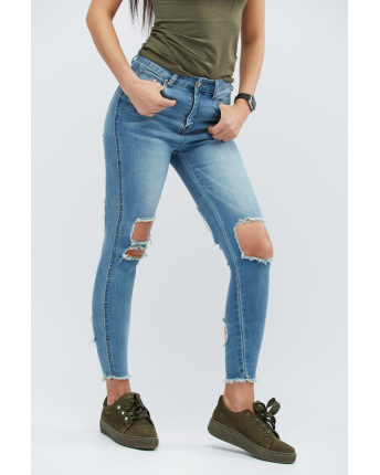 Джинсы средней посадки с разрезами 30752, Цвет: Голубой, Размер: 27