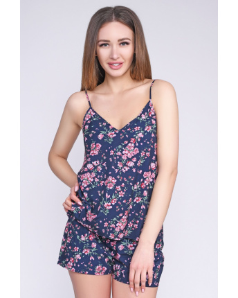 Синий женский костюм с шортами 33432, Цвет: Темно-синий, Размер: XS