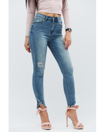 Джинсы скинни с рваным низом 30755, Цвет: Голубой, Размер: 31