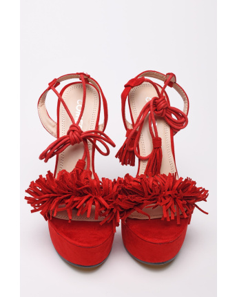 Жіночі червоні босоніжки з декоративною бахромою 35253, Колір: Червоний, Розмір: 37