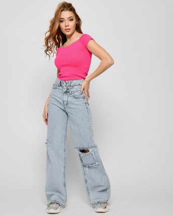 Летние джинсы палаццо 48374, Цвет: Голубой, Размер: 27