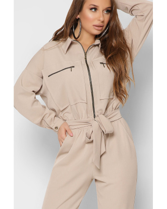 Женский бежевый комбинезон с большими карманами 36723, Цвет: Бежевый, Размер: XS
