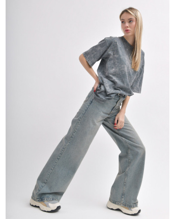 Серо-голубые винтажные джинсы wide leg 55997, Цвет: Серый, Размер: XS