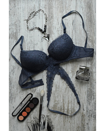 Дизайнерский однотонный бюстгальтер цвета джинс 35126, Цвет: Джинс, Размер: 80B