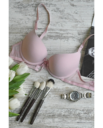 Контурный бюстгальтер с ажурным бантиком 35134, Цвет: Светло-розовый, Размер: 80B