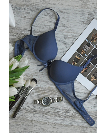 Контурный бюстгальтер с ажурным бантиком 35136, Цвет: Синий, Размер: 85B