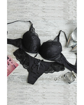 Нижнее белье с кружевом и бантиками 35130, Цвет: Черный, Размер: 80 В трусики L