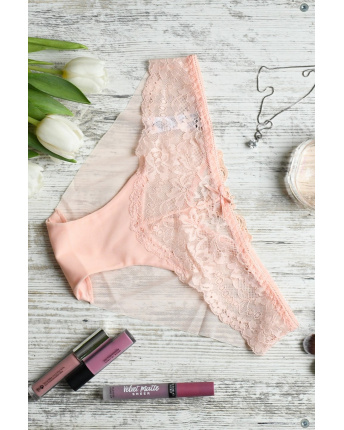 Однотонные трусики слипы с бантиком и кружевом 35159, Цвет: Персиковий, Размер: L