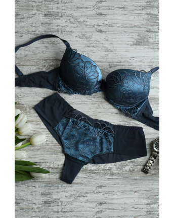 Комплект нижнего белья с push-up 35149, Цвет: Морская волна, Размер: 70 B трусики S