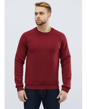 Утепленный бордовый мужской свитшот на флисе 30136, Цвет: Бордовый, Размер: S