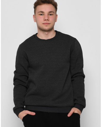 Антрацитовый мужской свитшот на флисе 29927, Цвет: Графит, Размер: S