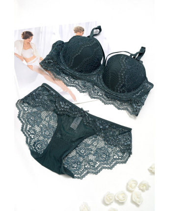 Изумрудный комплект белья из кружева 34813, Цвет: Смарагдовий, Размер: 70 С трусики S