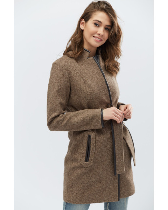 Ефектне коричневе пальто напівприталеного силуету 32178, Колір: Коричневий, Розмір: L