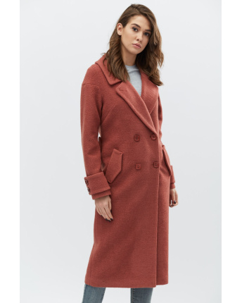 Подовжене пальто з розрізом-шліца кольору тіціан 32186, Колір: Помаранчевий, Розмір: L