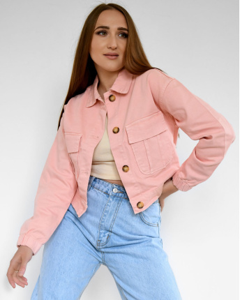 Коротка рожева джинсова куртка 55158, Колір: Рожевий, Розмір: S