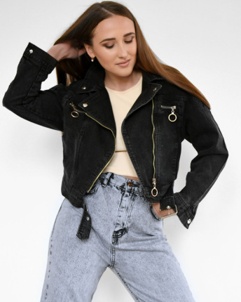 Чорна джинсівка в байкерському стилі 55165, Колір: Графіт, Розмір: M