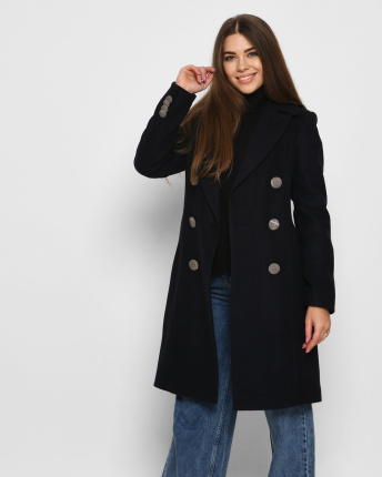 Пальто з коміром у клітинку кольору синій 32511, Колір: Синій, Розмір: XS