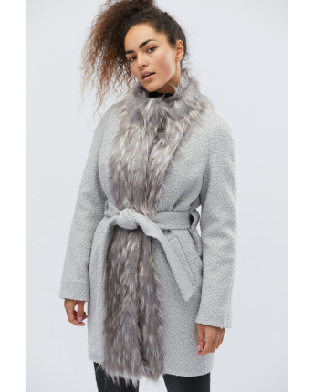 Жіноче пальто прикрашене хутром, колір сіро-блакитний 28039, Колір: Сірий, Розмір: L