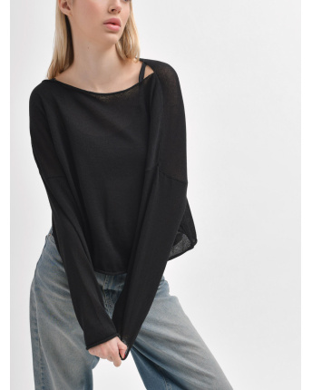 Легкий в'язаний чорний светр вільного крою 55976, Колір: Чорний, Розмір: ONE SIZE