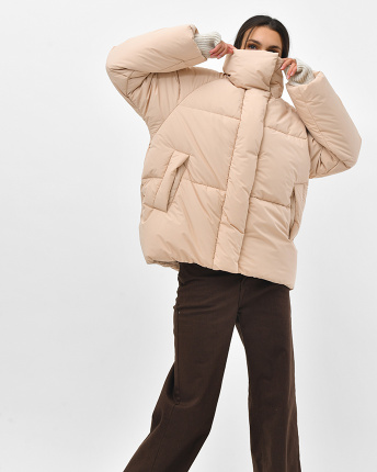 Бежевий жіночий пуховик 56094, Колір: Бежевий, Розмір: XS