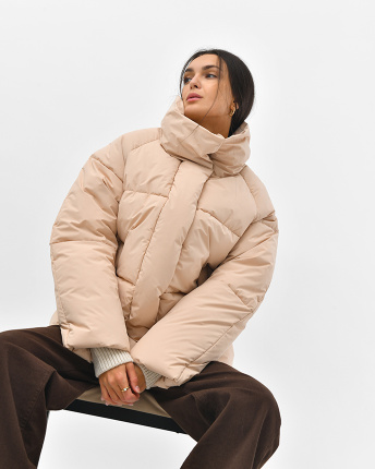Бежевий жіночий пуховик 56094, Колір: Бежевий, Розмір: XS, зображення 6