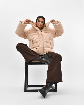 Бежевий жіночий пуховик 56094, Колір: Бежевий, Розмір: XS, зображення 7