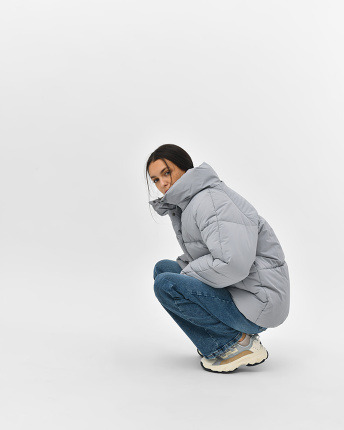 Жіночий сірий пуховик 56096, Колір: Сірий, Розмір: XS, зображення 5