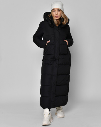 Чорний довгий пуховик 46431, Колір: Чорний, Розмір: XS