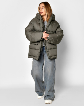 Зручний жіночий пуховик oversize, колір хакі 55856, Колір: Хакі, Розмір: M