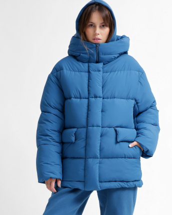 Зручний жіночий пуховик oversize, колір електрик 55843, Колір: Синій, Розмір: S