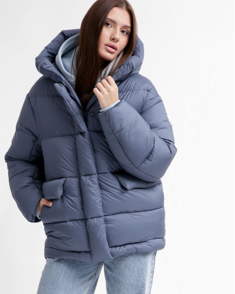 Зручний жіночий пуховик oversize, колір джинс 55846, Колір: Джинс, Розмір: M