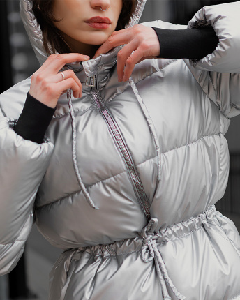 Пуховик женский серебряного цвета 56118, Цвет: Серебрянный, Размер: S, изображение 4