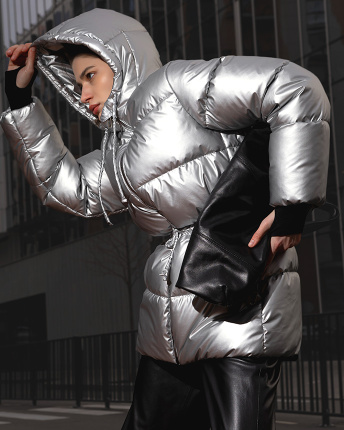 Пуховик женский серебряного цвета 56118, Цвет: Серебрянный, Размер: S, изображение 6