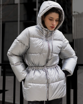 Пуховик женский серебряного цвета 56118, Цвет: Серебрянный, Размер: S, изображение 7