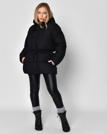 Жіночий чорний пуховик з кулісою 56102, Колір: Чорний, Розмір: XS