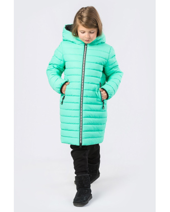 Подовжена стьобана куртка для дівчаток кольору м'ята 33071, Колір: М'ята, Розмір: 122