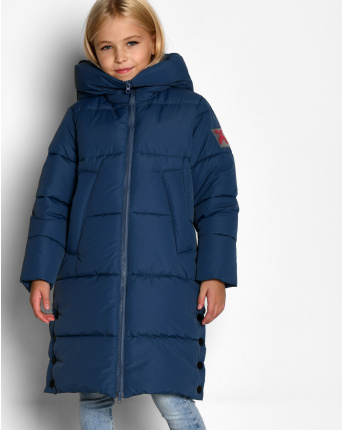 Пуховая синяя куртка для девочек 55209, Цвет: Джинс, Размер: 116