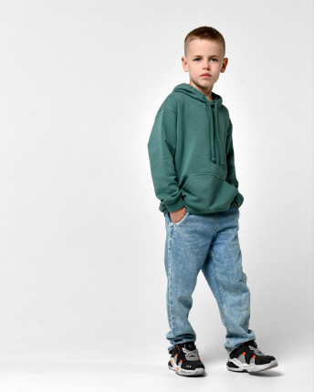 Детский худи унисекс цвета нефрит 55697, Цвет: Зеленый, Размер: 122