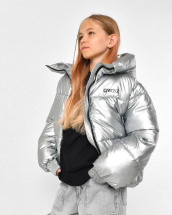 Срібний пуховик з глянцевим ефектом для дівчаток 56261, Колір: Срібний, Розмір: 158, зображення 2