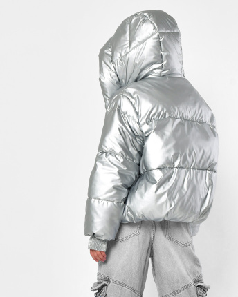 Срібний пуховик з глянцевим ефектом для дівчаток 56261, Колір: Срібний, Розмір: 158, зображення 5