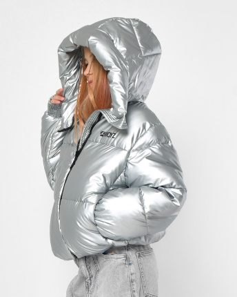 Срібний пуховик з глянцевим ефектом для дівчаток 56261, Колір: Срібний, Розмір: 158, зображення 6