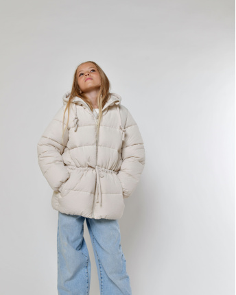 Дитячий пуховик молочного кольору 56056, Колір: Молочний, Розмір: 128