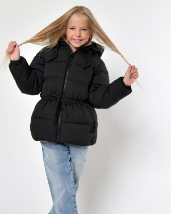 Чорний дитячий пуховик 56057, Колір: Чорний, Розмір: 128