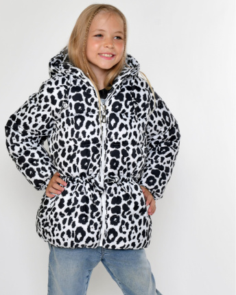 Пуховик для дівчинки кольору леопард 56058, Колір: Леопард, Розмір: 128
