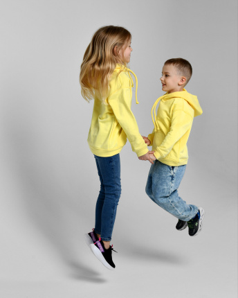 Детский худи унисекс желтого цвета 55703, Цвет: Жёлтый, Размер: 128