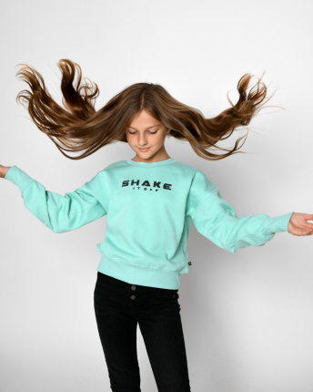 Подростковый свитшот с вышивкой "Shake it off" 52542, Цвет: Мята, Размер: 158