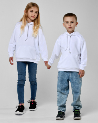 Детский худи унисекс белого цвета 55711, Цвет: Белый, Размер: 128
