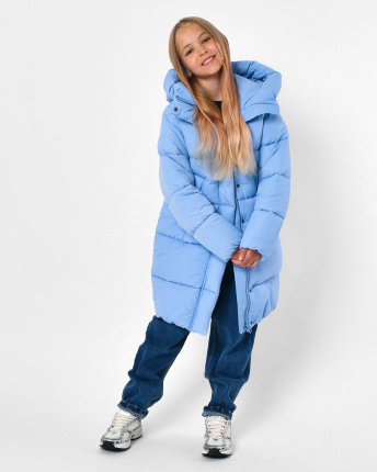 Зимний голубой пуховик для девочки на экопухе 56148, Цвет: Голубой, Размер: 128